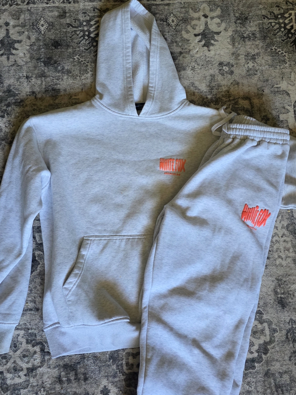 White Fox Light Gray Hoodie & Joggers with Coral Logo